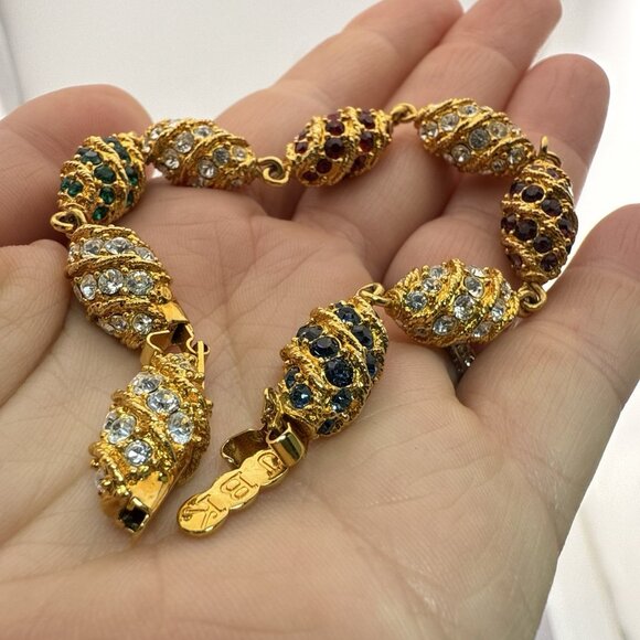 Camrose and Kross JBK Bracelet Rhinestone Royal Egg Jackie Kennedy Gold Tone - Picture 15 of 15